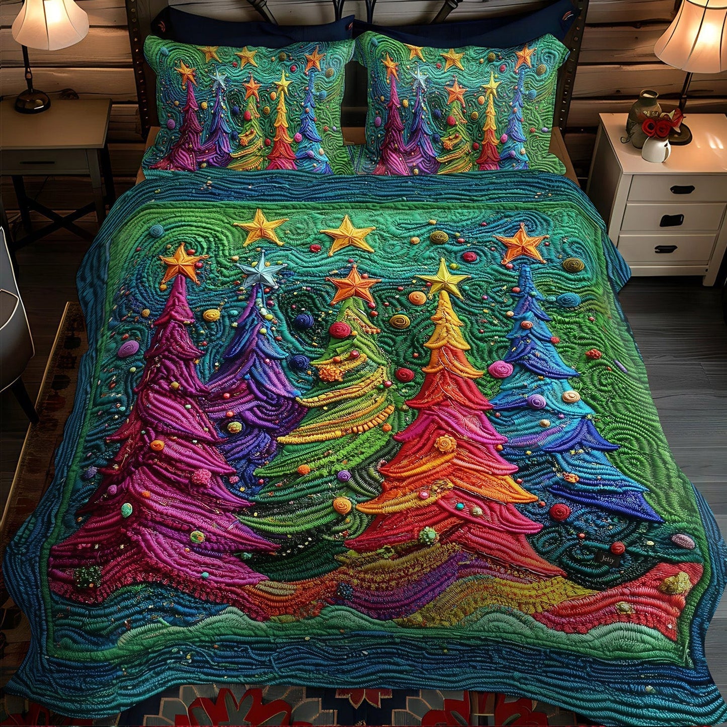 Christmas Star Pines 3-Piece Quilted Bedding Set - Single (59" x 70")
