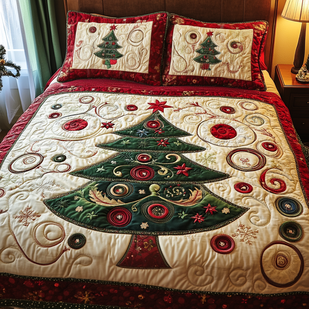 Christmas Tree 3-Piece Quilted Bedding Set - Single (59" x 70")