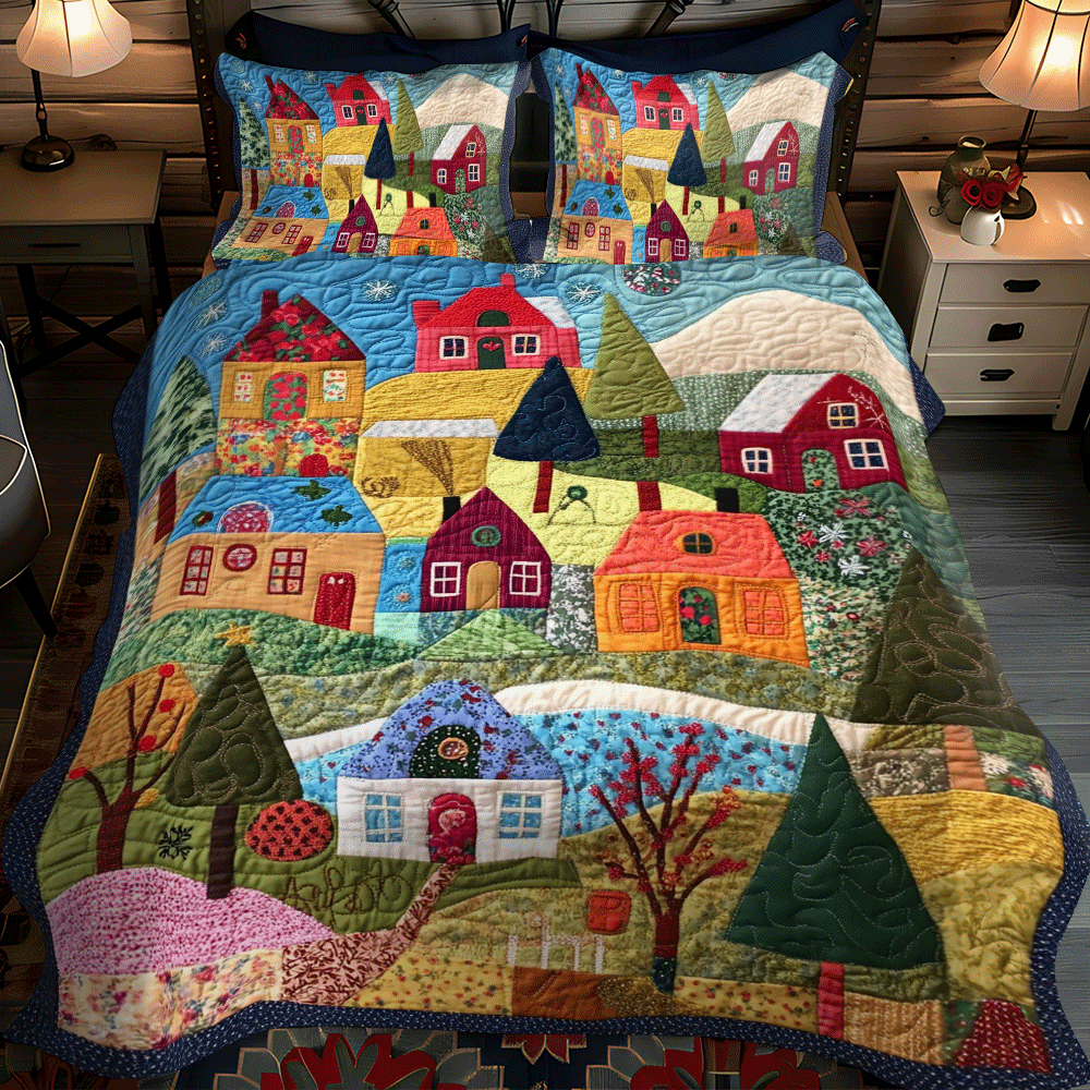 Christmas Tree Delight 3-Piece Quilted Bedding Set - Single (59" x 70")