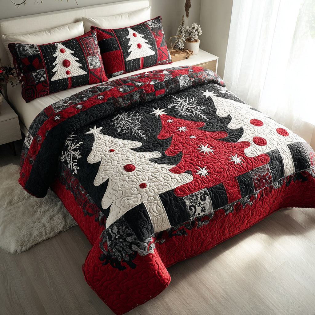 Christmas Tree Noel 3-Piece Quilted Bedding Set - Single (59" x 70")