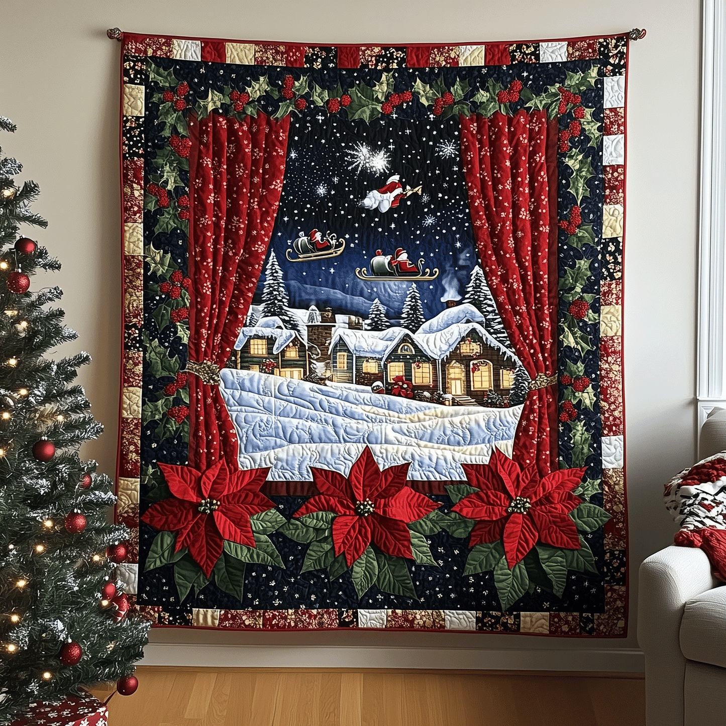 Christmas Village Delight Quilted Blanket - Throw (55" x 60")
