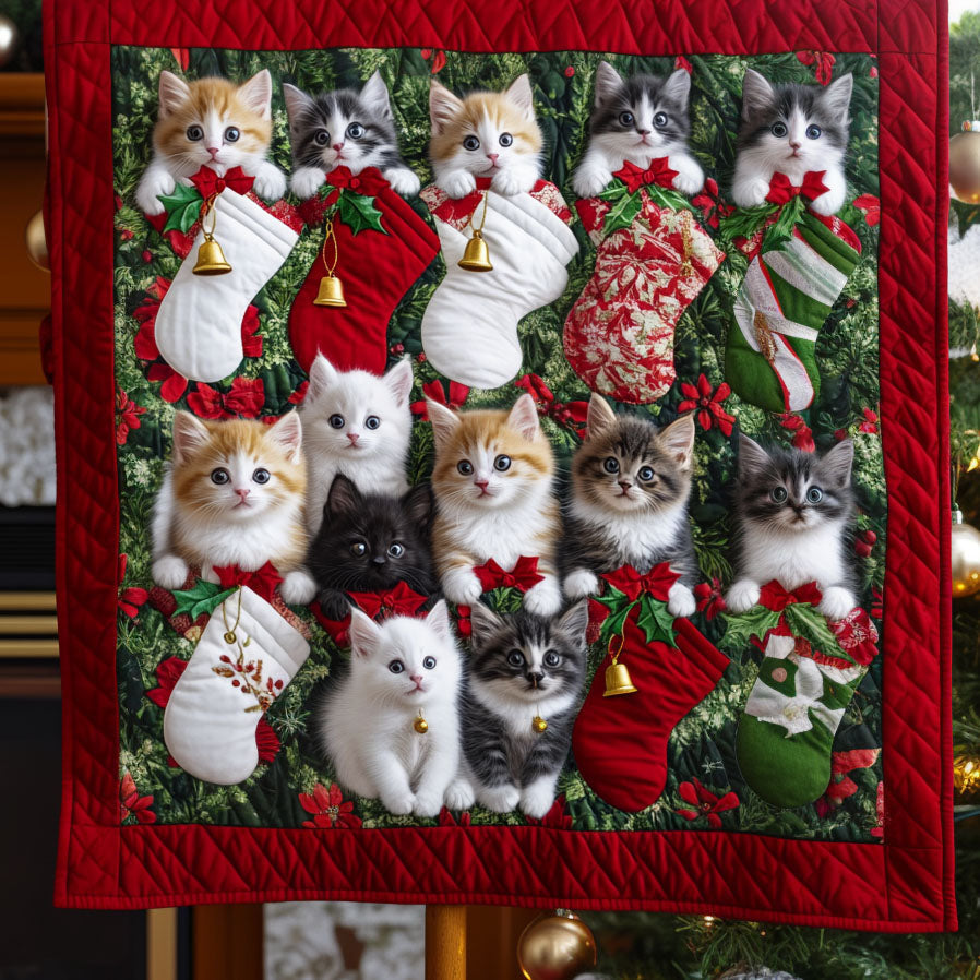Christmas Whiskers Quilted Blanket - Throw (55" x 60")