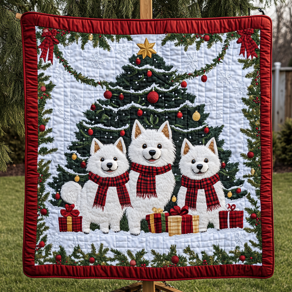 Christmas With Samoyed Quilted Blanket - Throw (55" x 60")