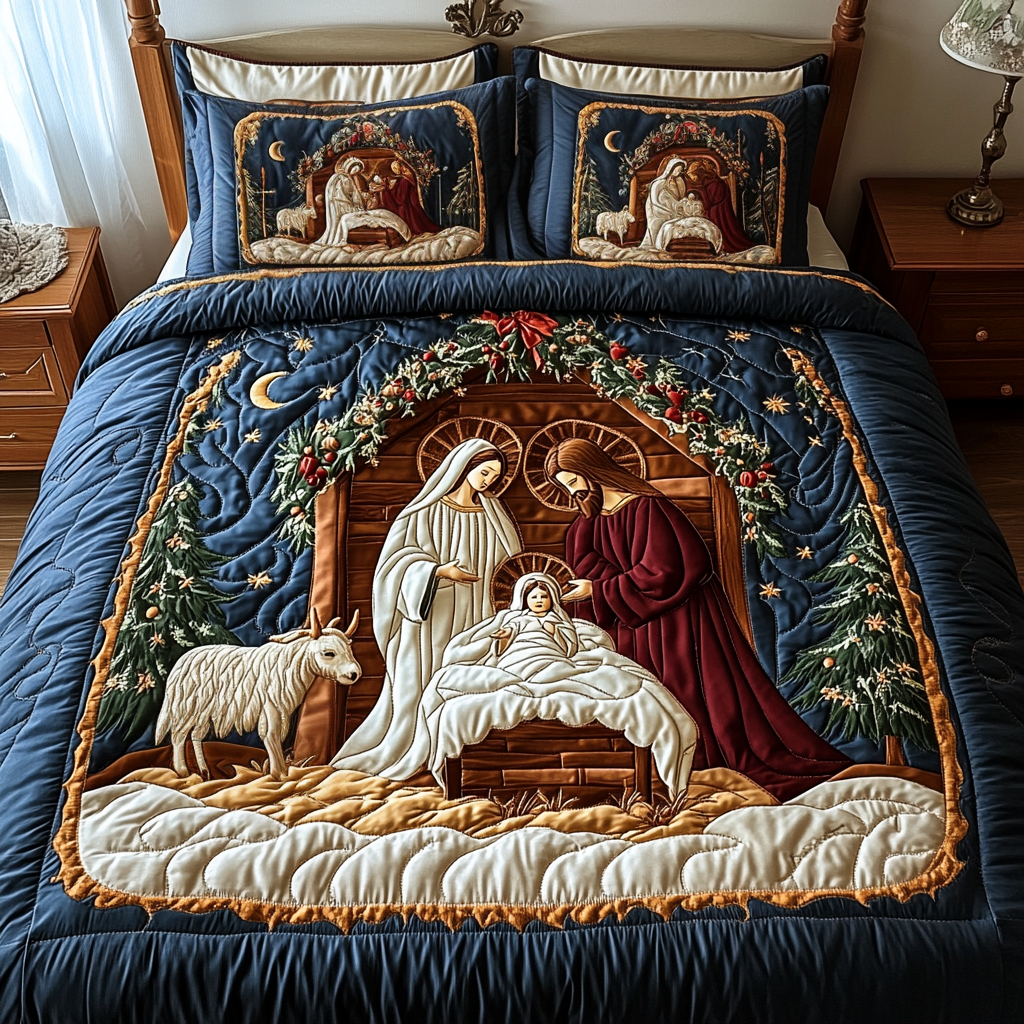 Christmastide Quilt 3-Piece Quilted Bedding Set - Single (59" x 70")