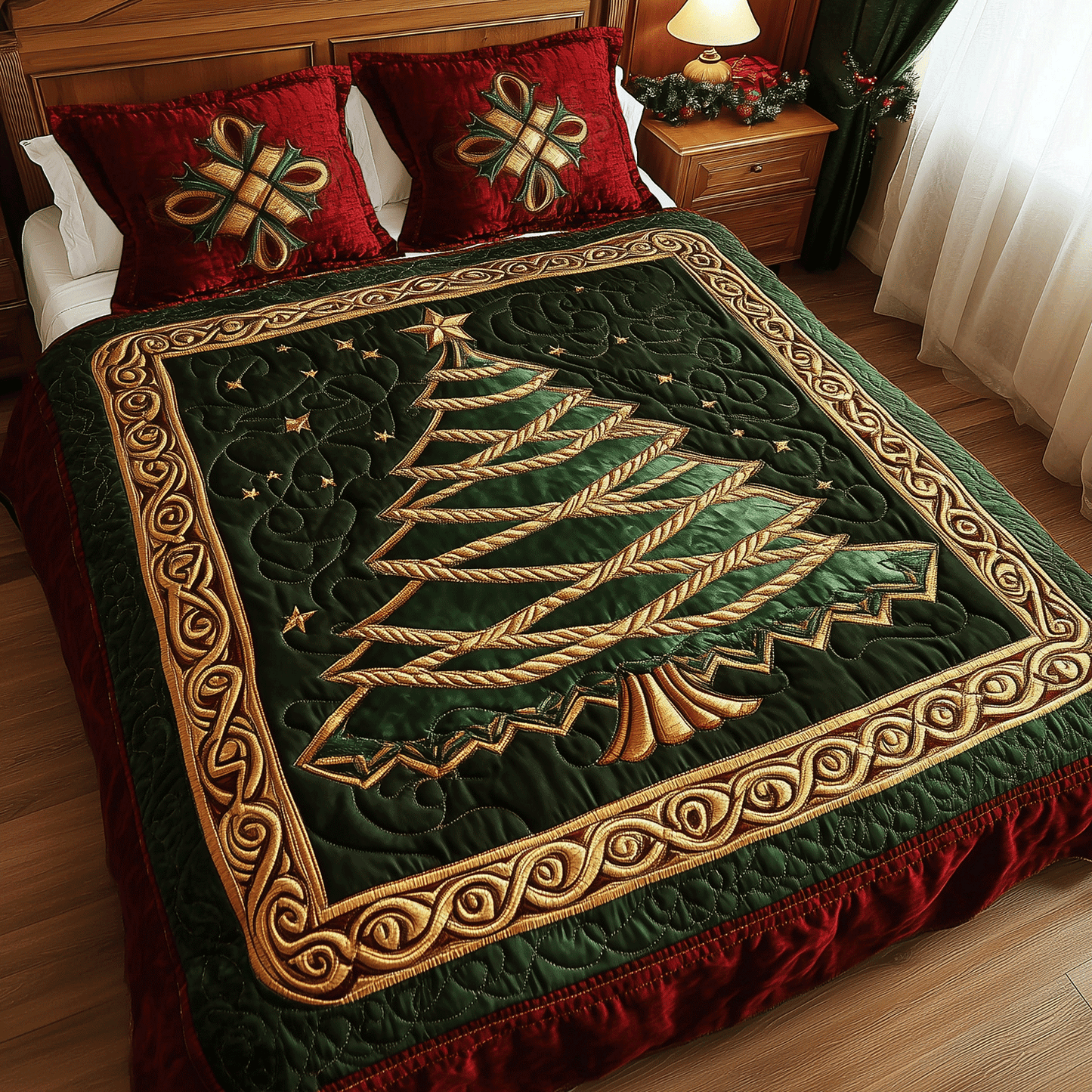 Classic Christmas Tree 3-Piece Quilted Bedding Set - Single (59" x 70")