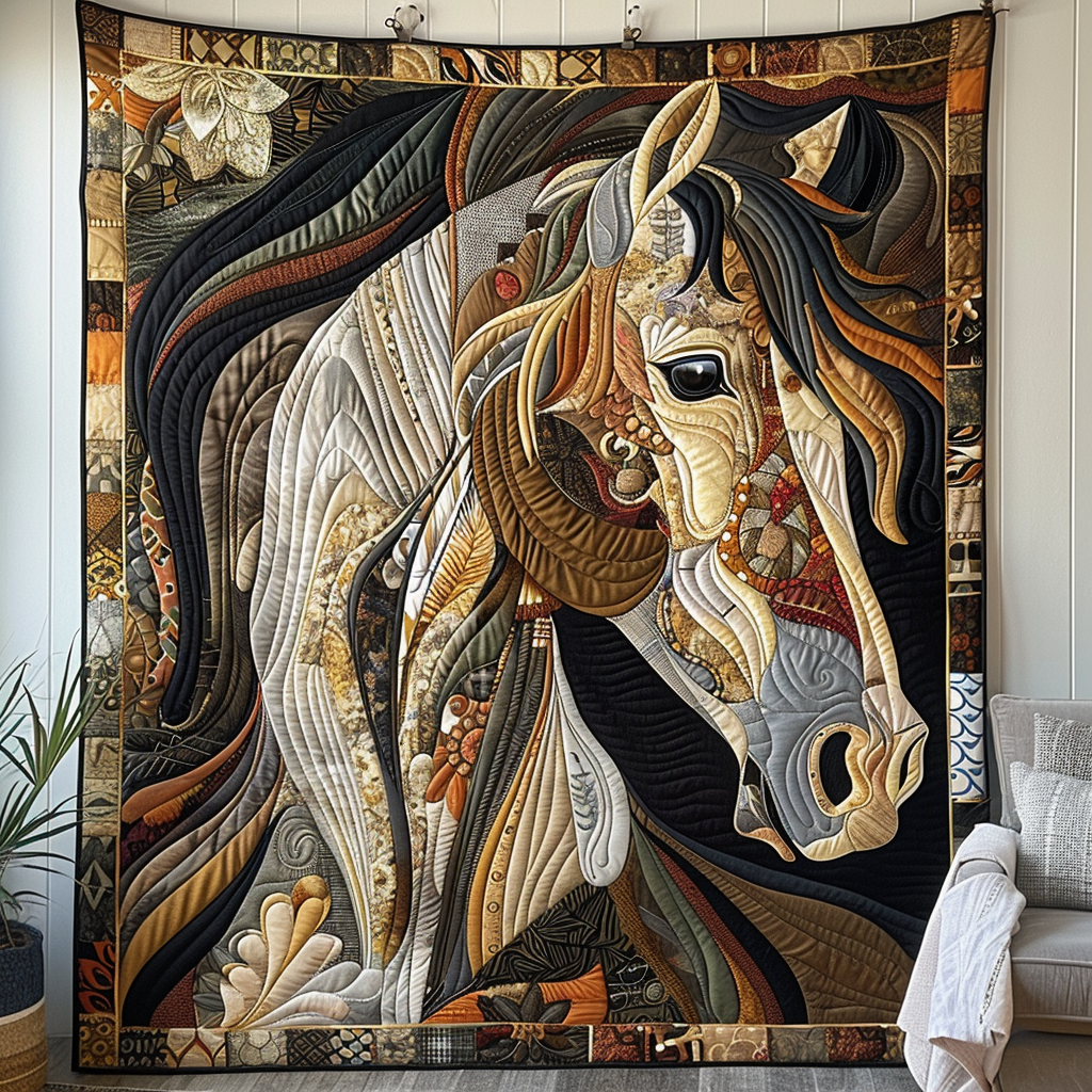Classic Horse Quilted Blanket - Throw (55" x 60")