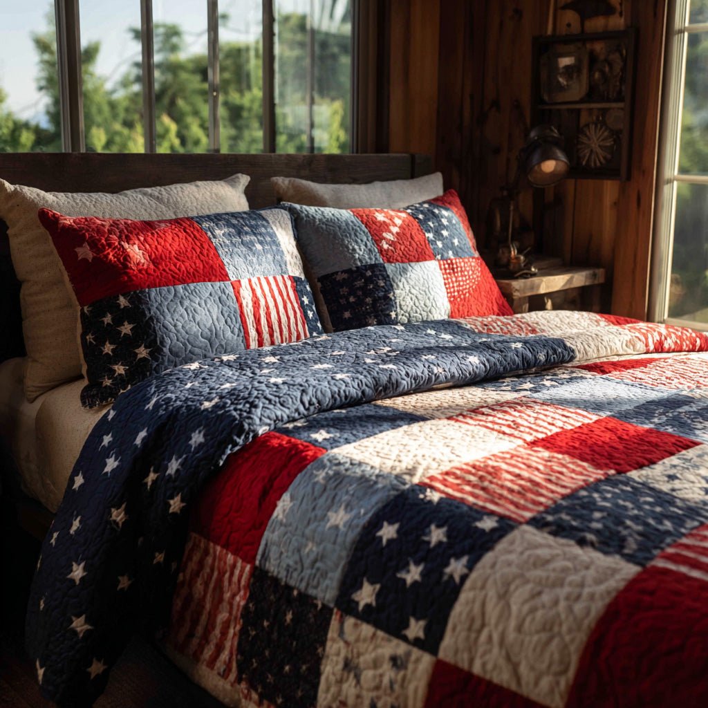 Classic Liberty Stripes 3-Piece Quilted Bedding Set - Single (59" x 70")
