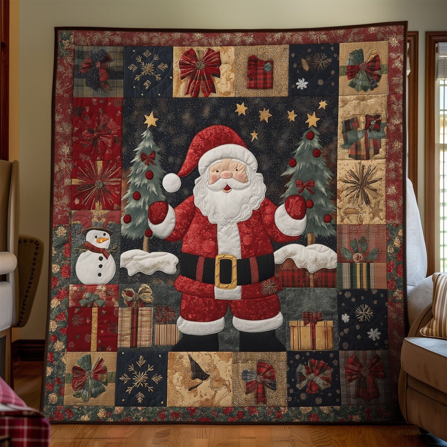 Classic Santa Charm Quilted Blanket - Throw (55" x 60")