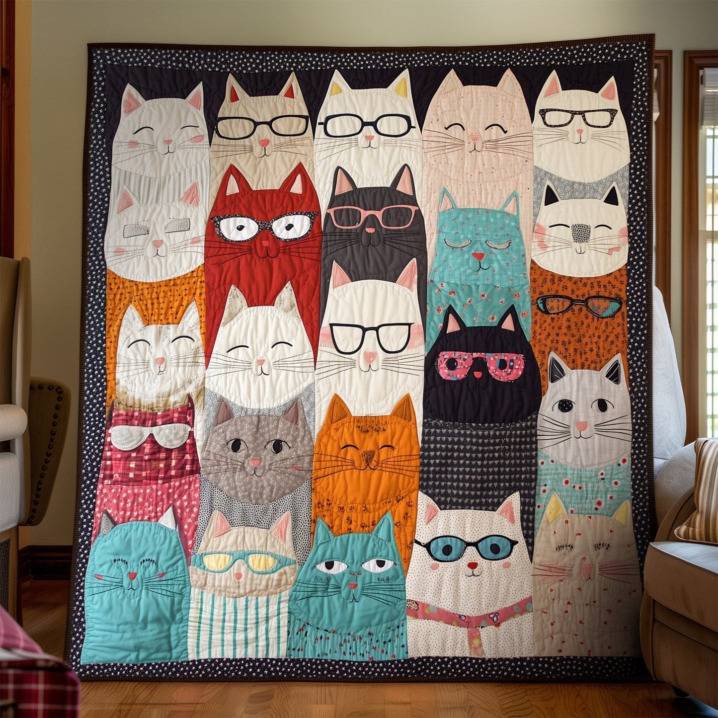 Clever Kitties Quilted Blanket - Throw (55" x 60")