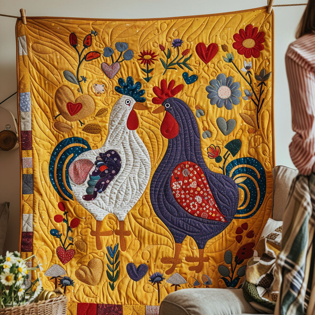 Cluck and Blossom Haven Quilted Blanket - Throw (55" x 60")