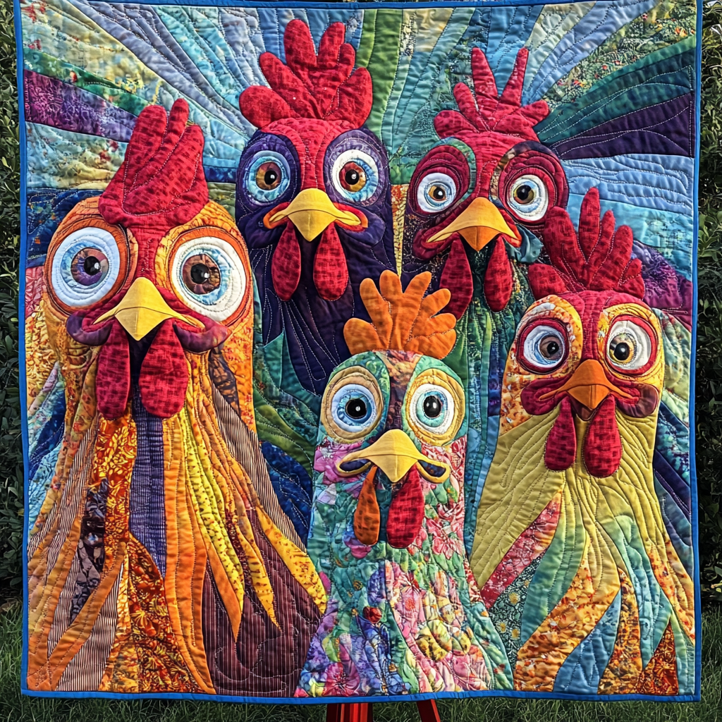 Cluckin Crazy Quilted Blanket - Throw (55" x 60")