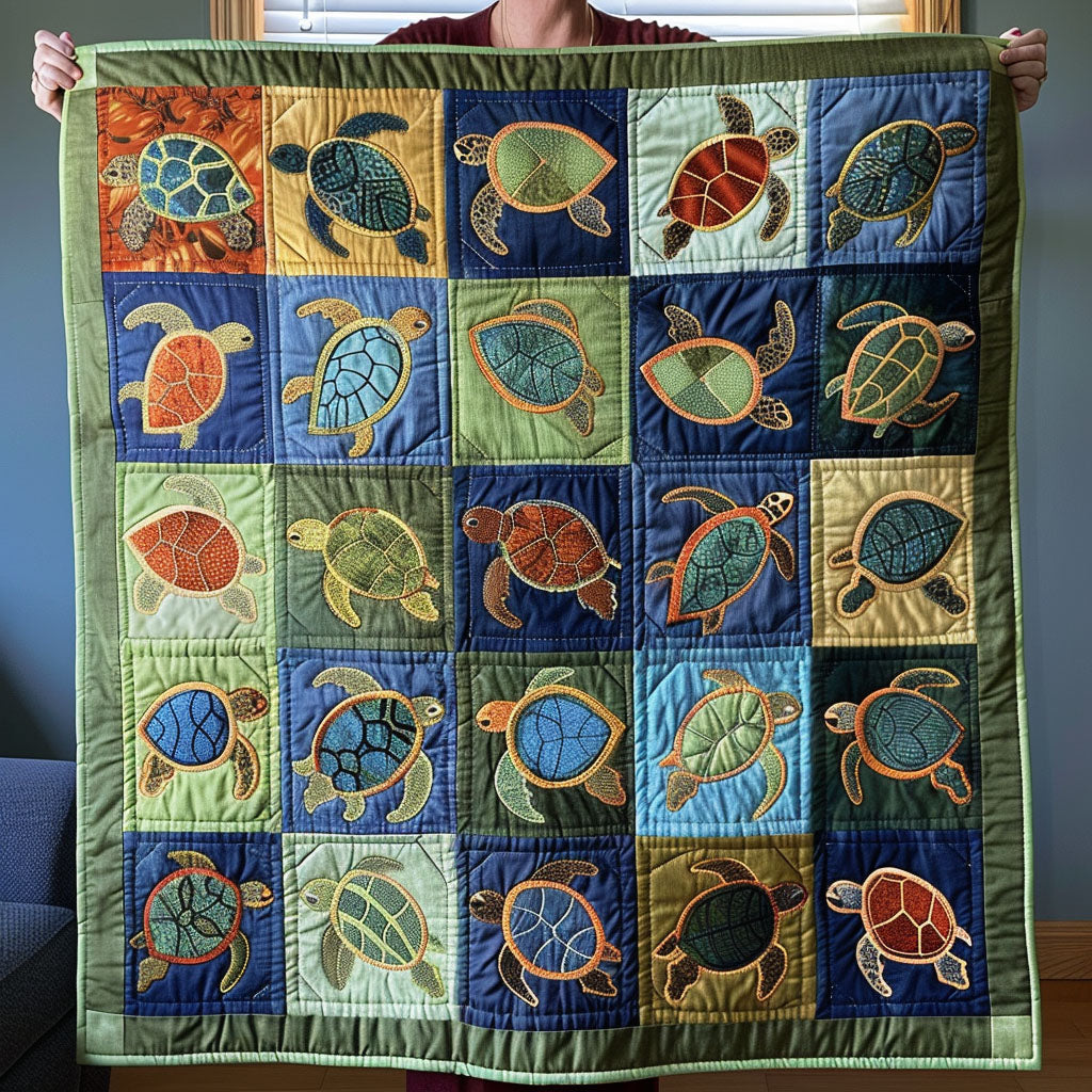 Coastal Turtle Haven Quilted Blanket - Throw (55" x 60")