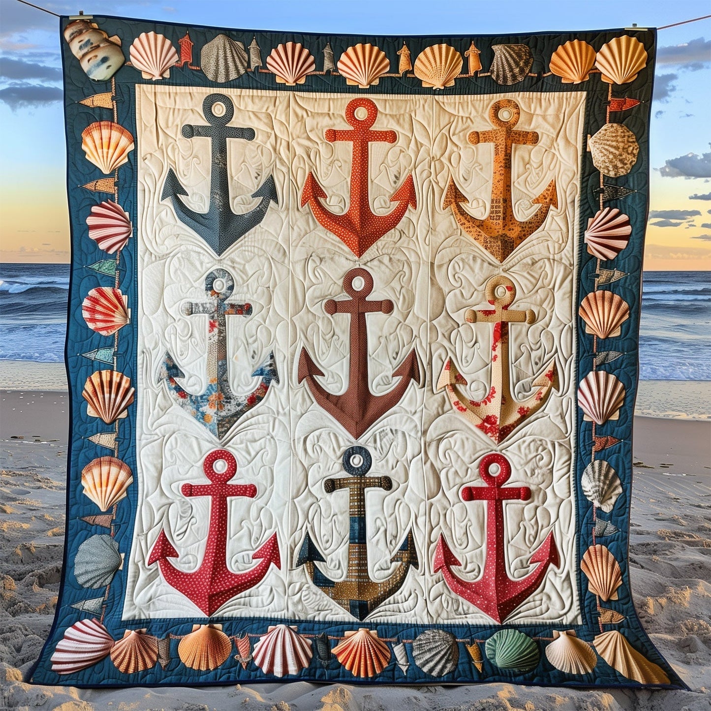 Coastal Anchors Quilted Blanket - Throw (55" x 60")
