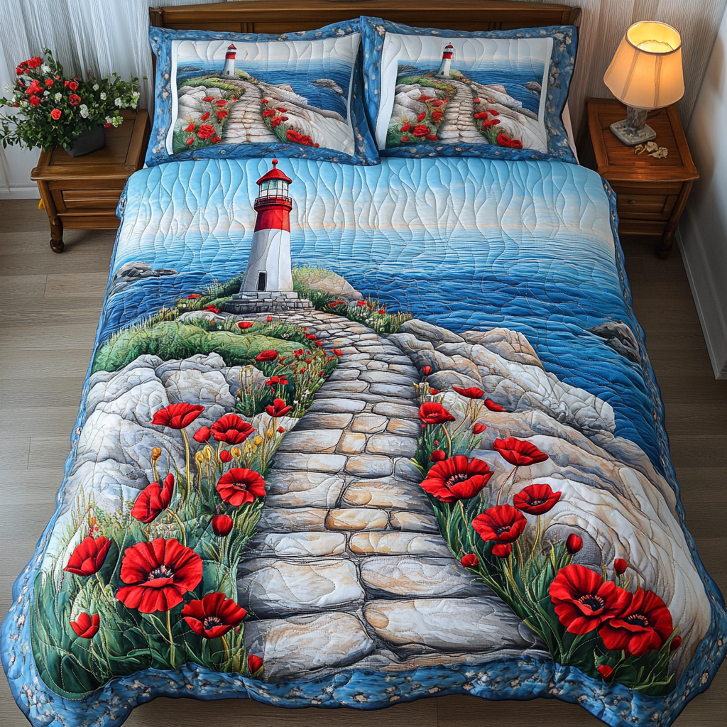 Coastal Lighthouse 3-Piece Quilted Bedding Set - Single (59" x 70")