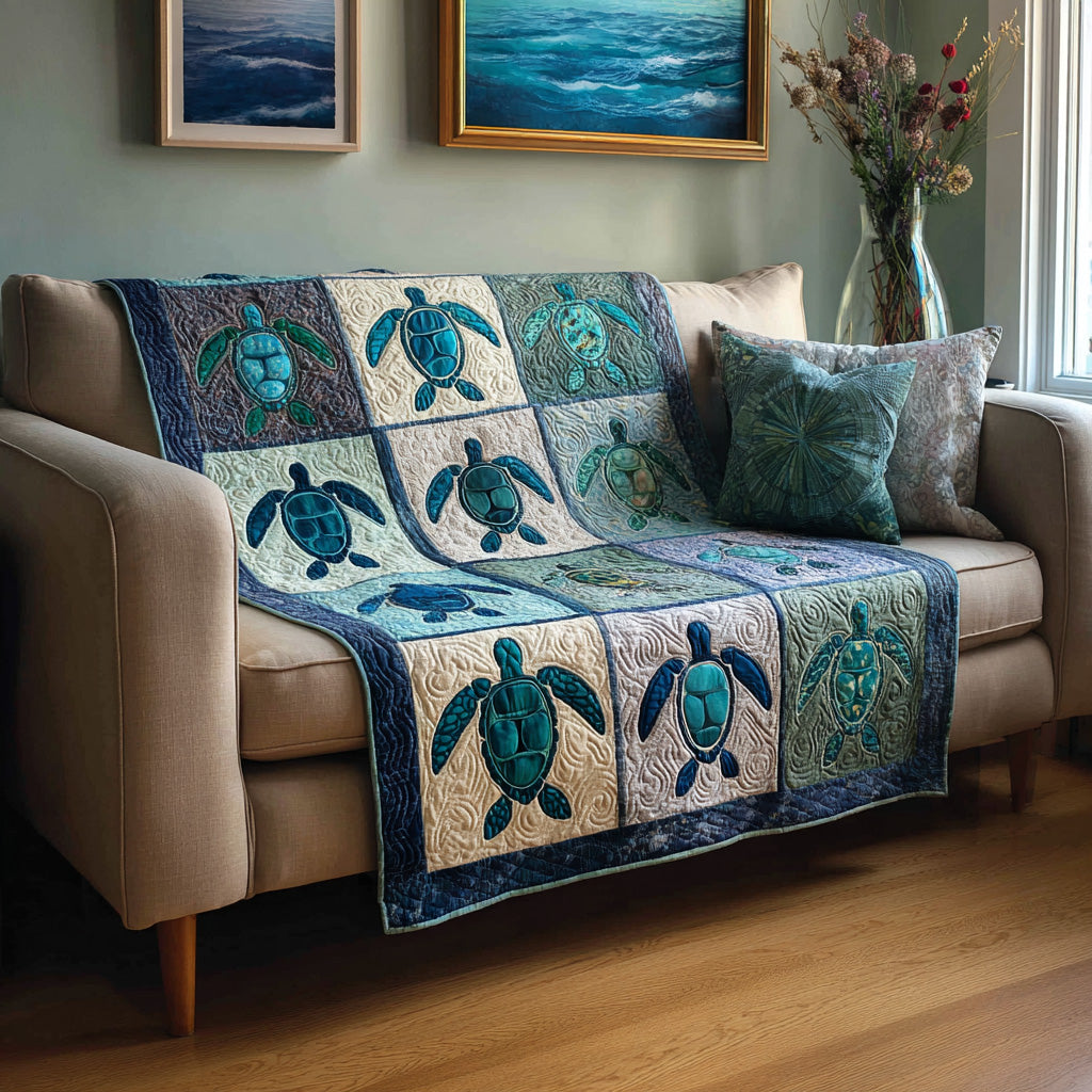 Coastal Turtle Patch Quilted Blanket - Baby (30" x 40") - Pack 1