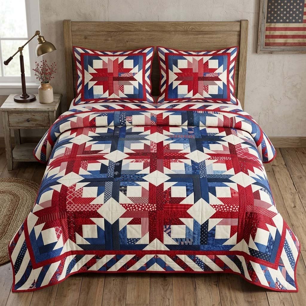 Colonial Cross 3-Piece Quilted Bedding Set - Single (59" x 70")