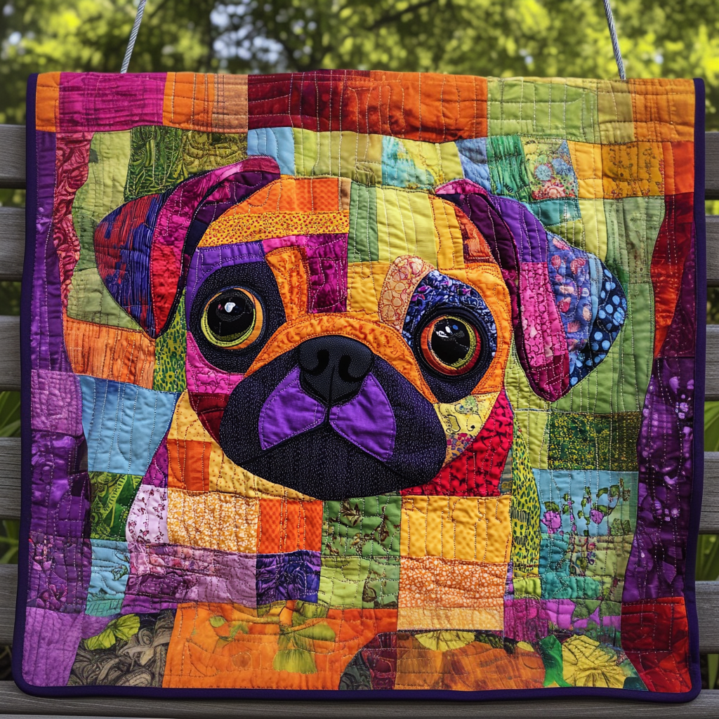 Colorburst Pug Quilted Blanket - Throw (55" x 60")