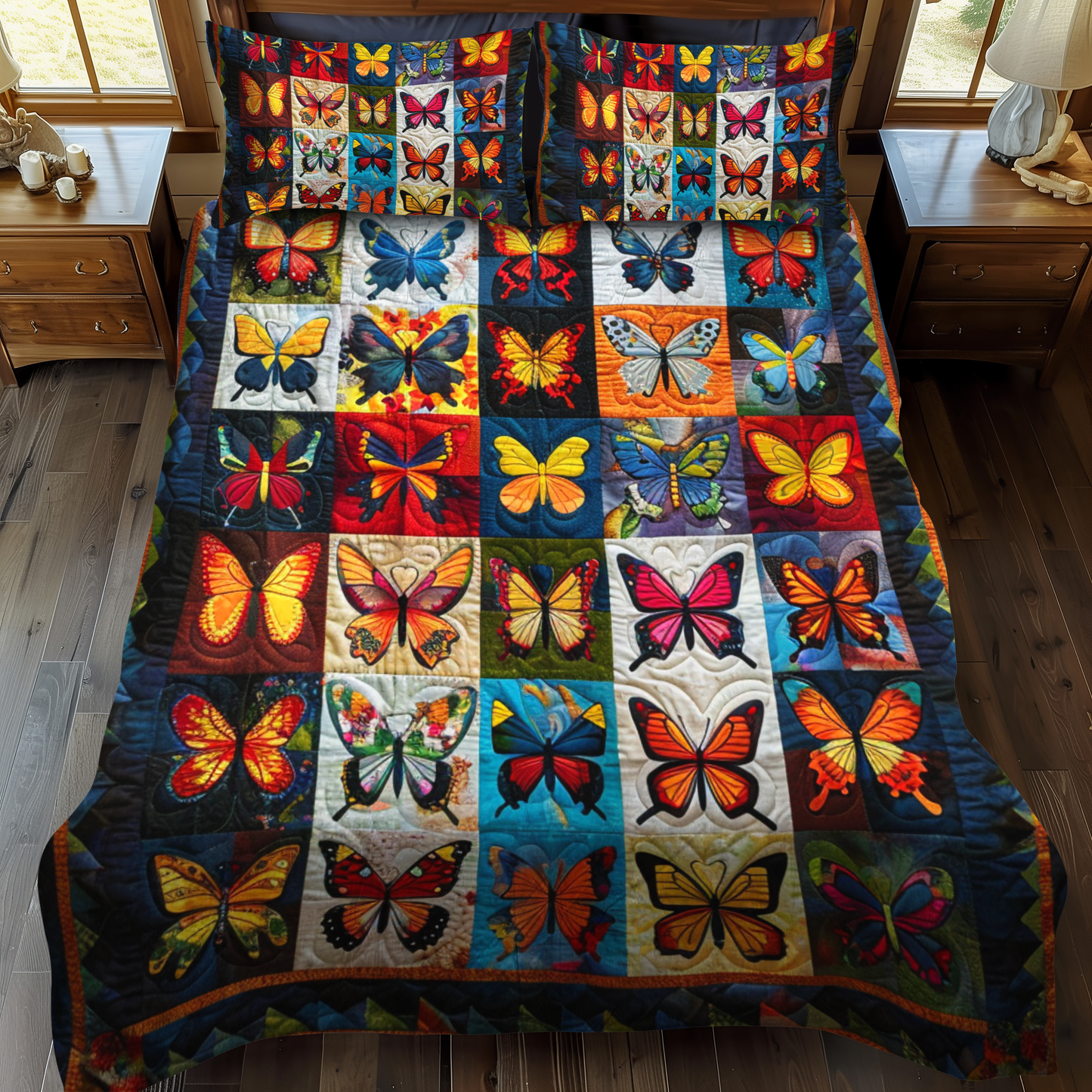 Colorful Butterflies 3-Piece Quilted Bedding Set - Single (59" x 70")