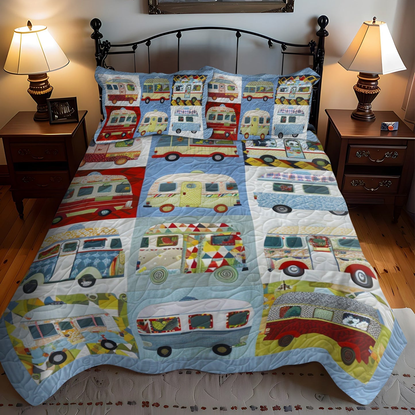 Colorful Camper Life 3-Piece Quilted Bedding Set - Single (59" x 70")