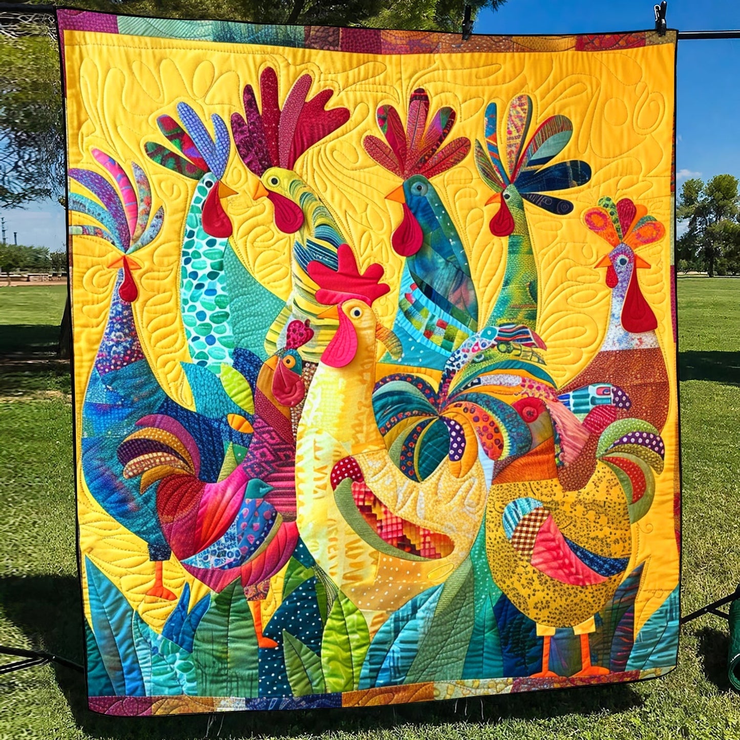 Colorful Cockcrow Quilted Blanket - Throw (55" x 60")