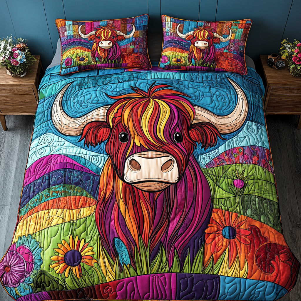 Colorful Cow 3-Piece Quilted Bedding Set - Single (59" x 70")