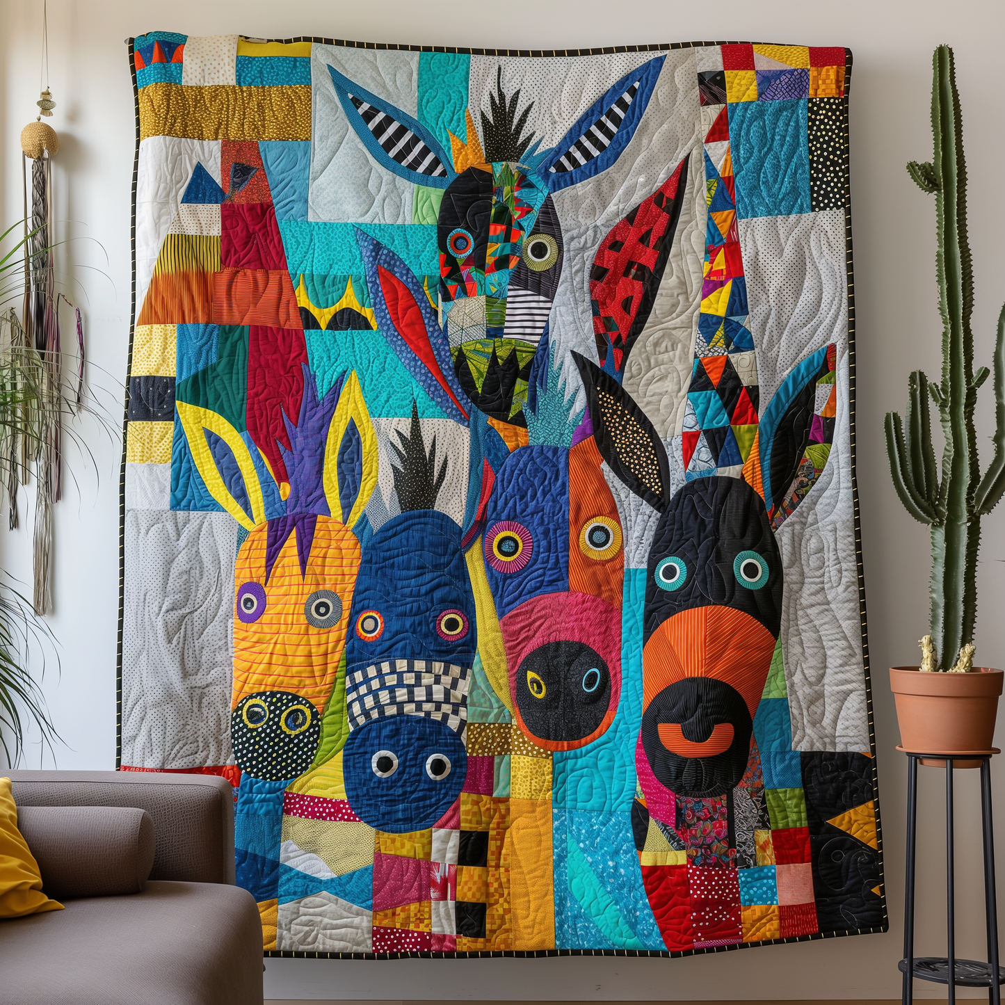 Colorful Donkey Delight Quilted Blanket - Throw (55" x 60")
