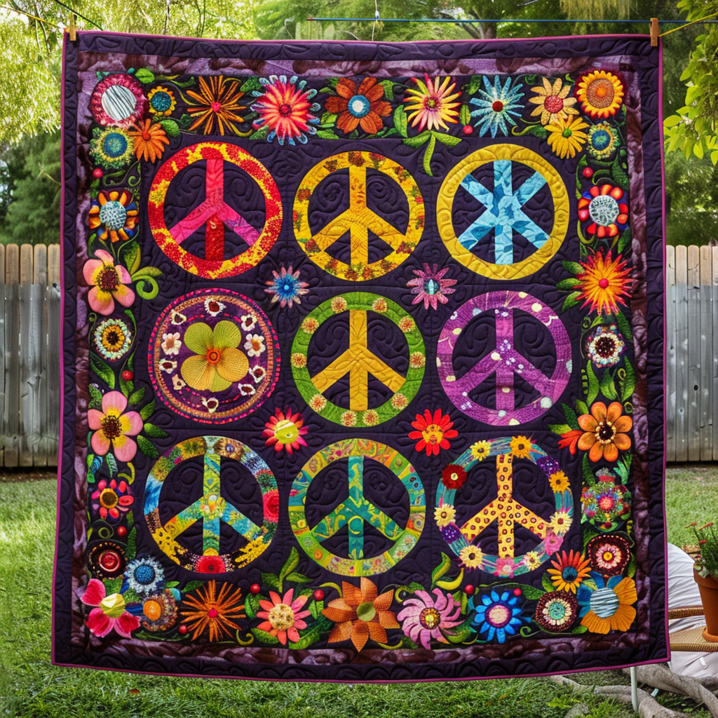 Colorful Peace Signs Quilted Blanket - Throw (55" x 60")