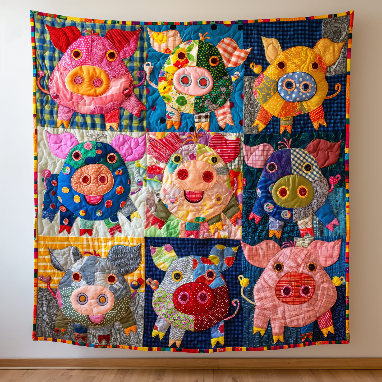 Colorful Pig Haven Quilted Blanket - Throw (55" x 60")
