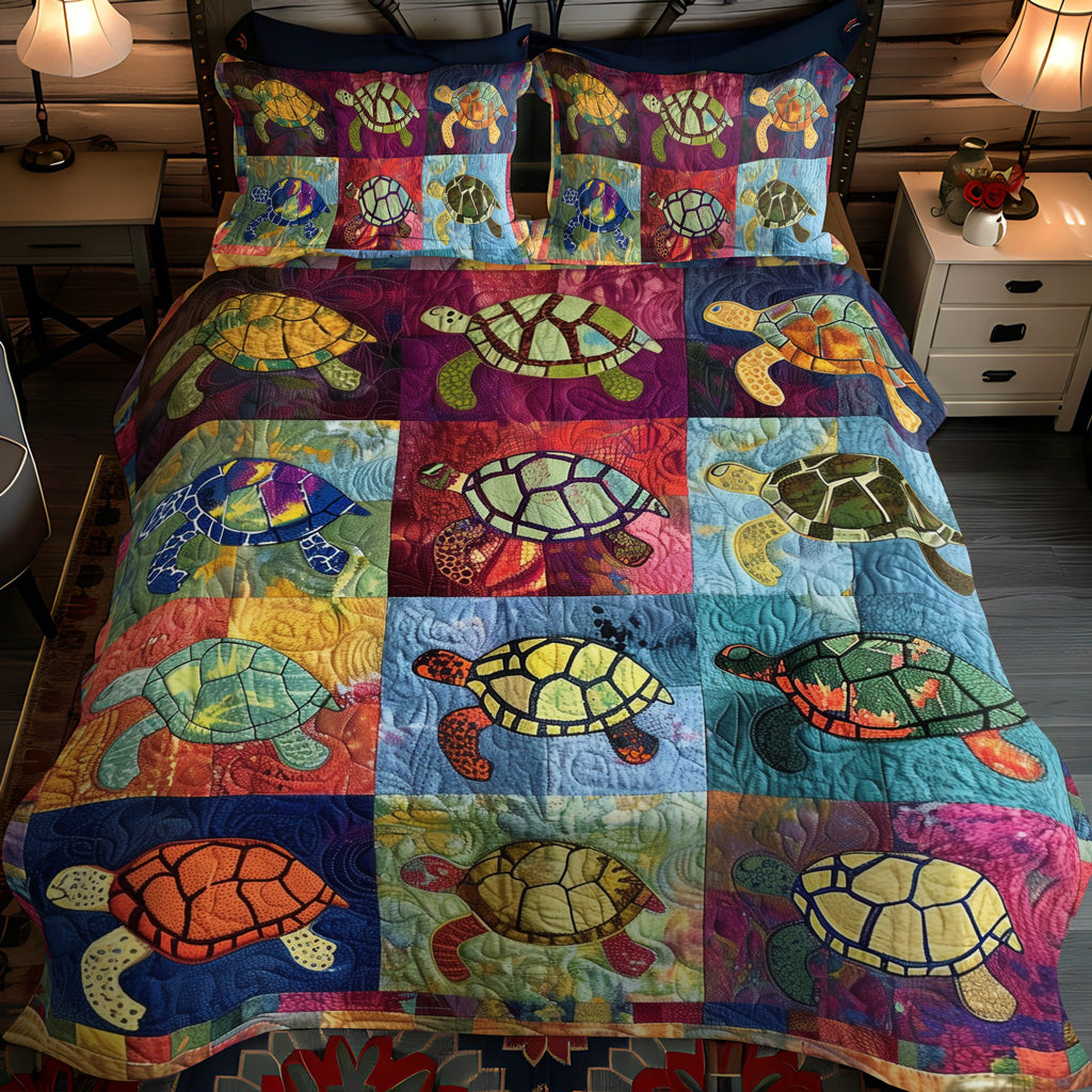 Colorful Turtles 3-Piece Quilted Bedding Set - Single (59" x 70")