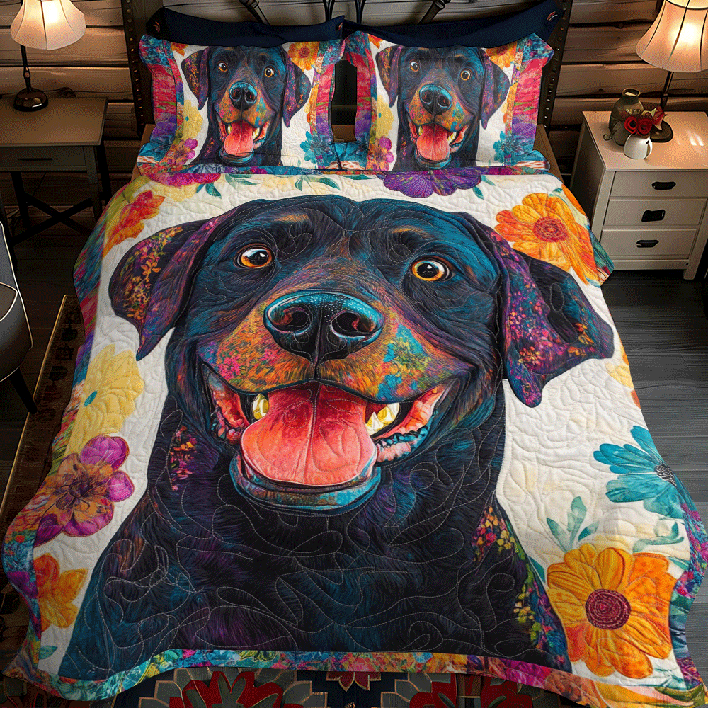 Colorful Adorable Labrador 3-Piece Quilted Bedding Set - Single (59" x 70")