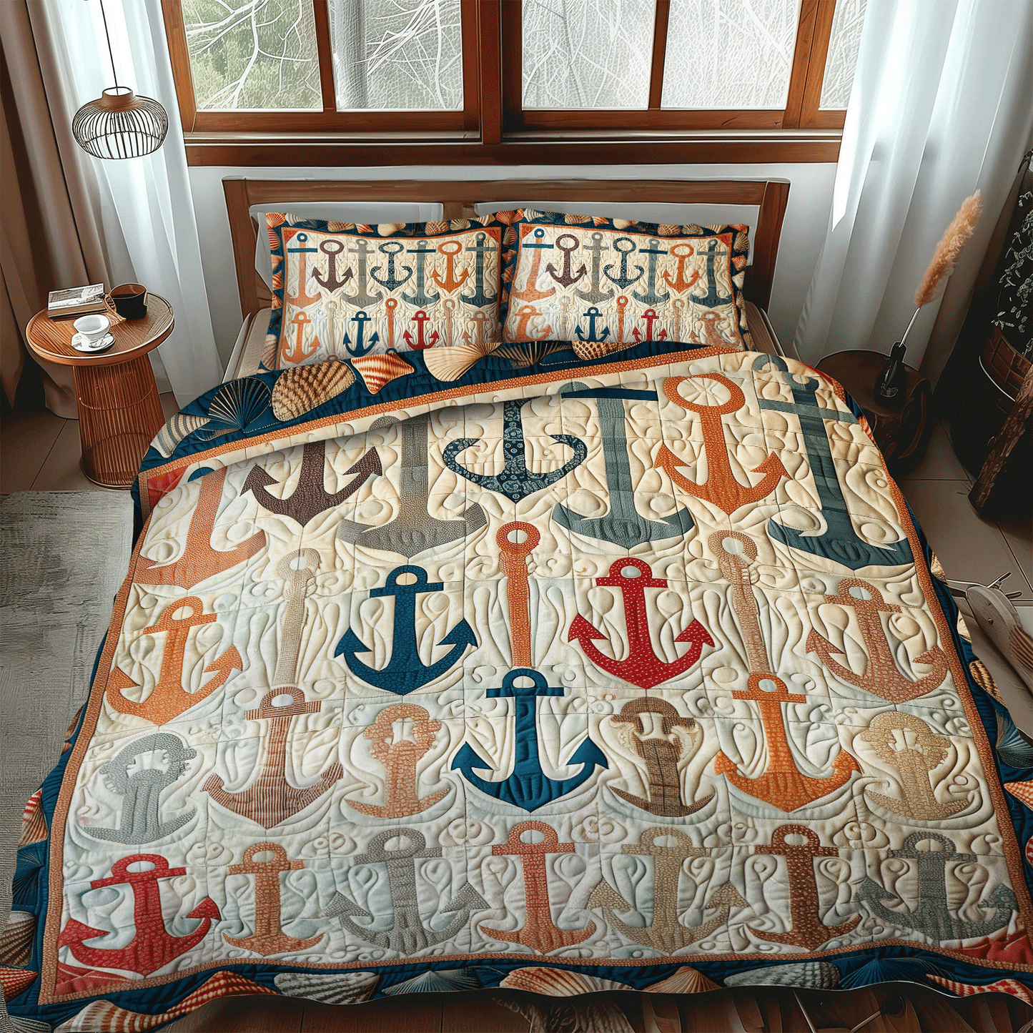 Colorful Anchors 3-Piece Quilted Bedding Set - Single (59" x 70")