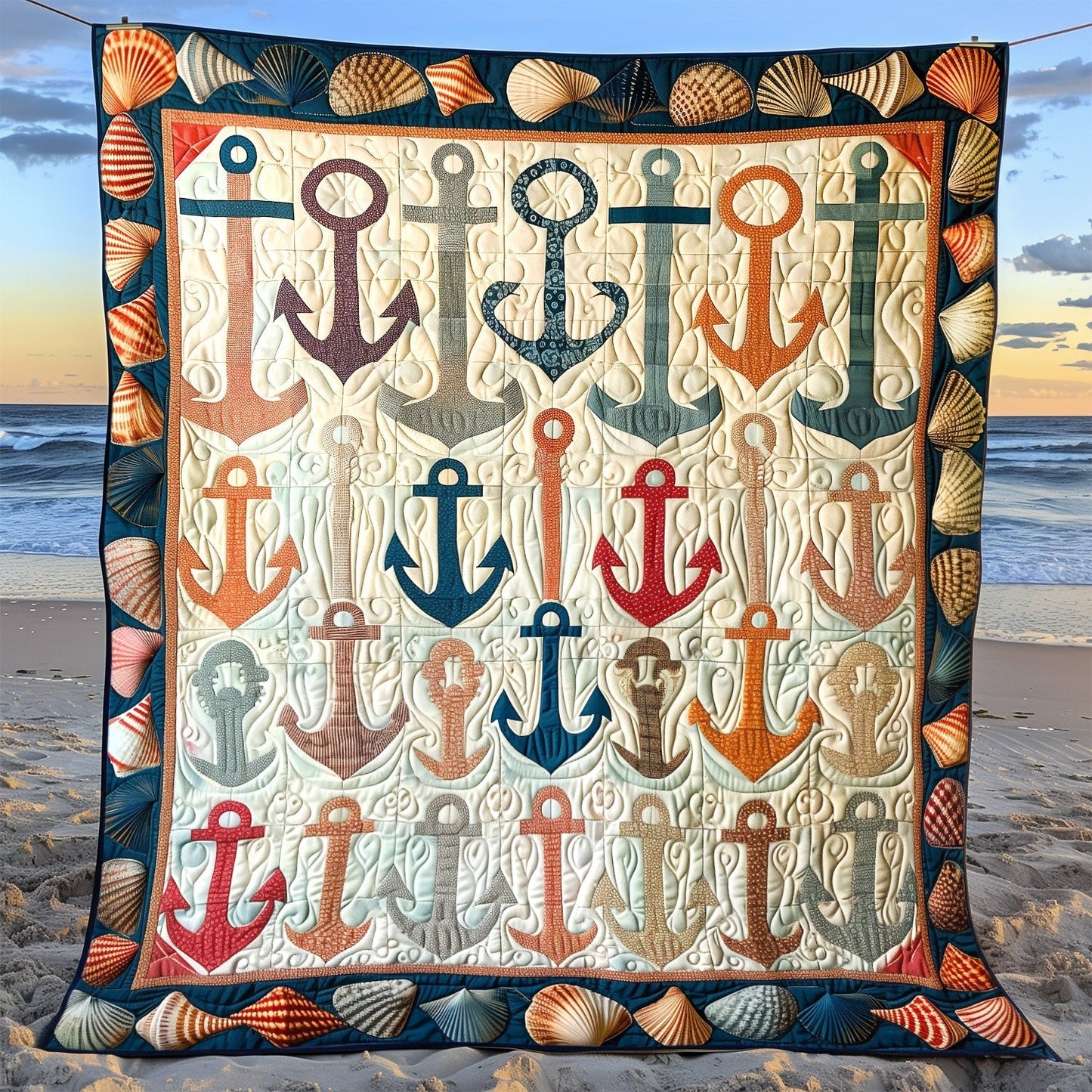 Colorful Anchors Quilted Blanket - Throw (55" x 60")