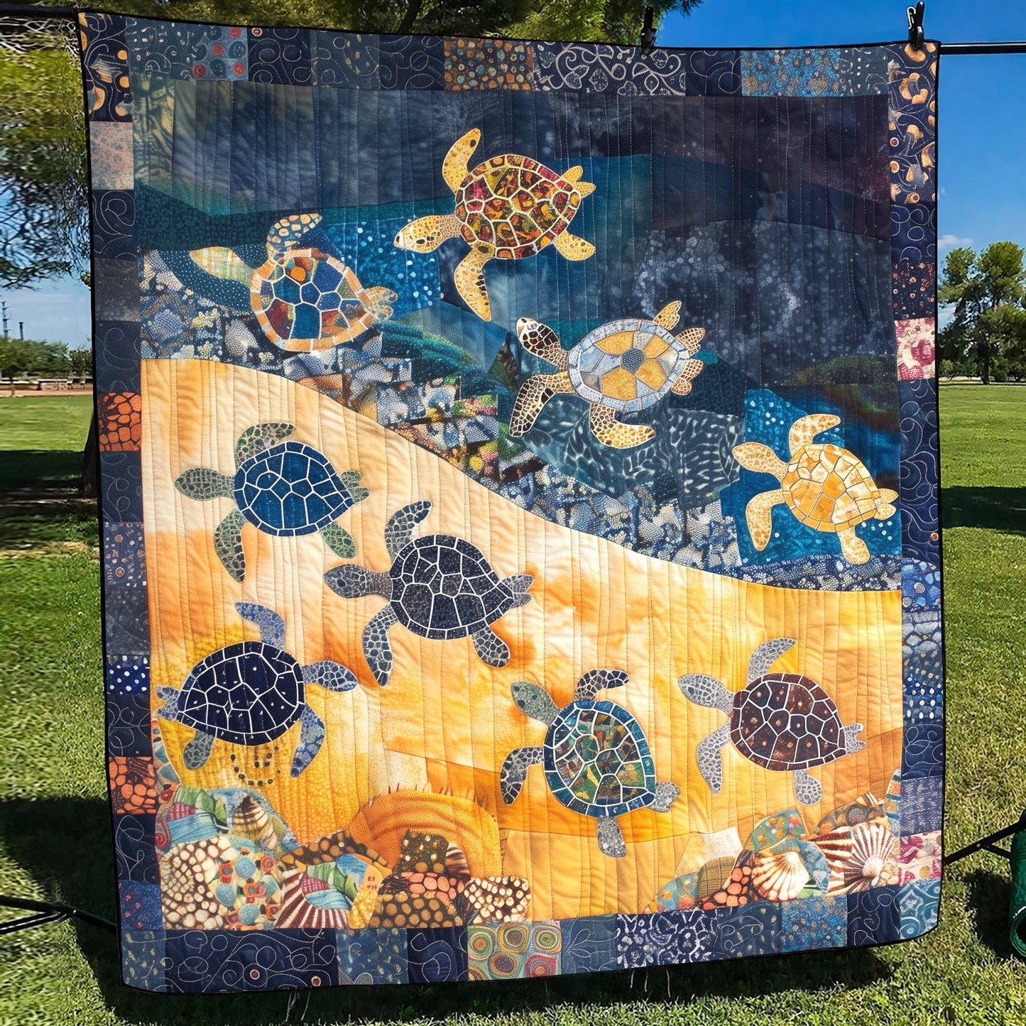 Colorful Baby Turtles Quilted Blanket - Throw (55" x 60")