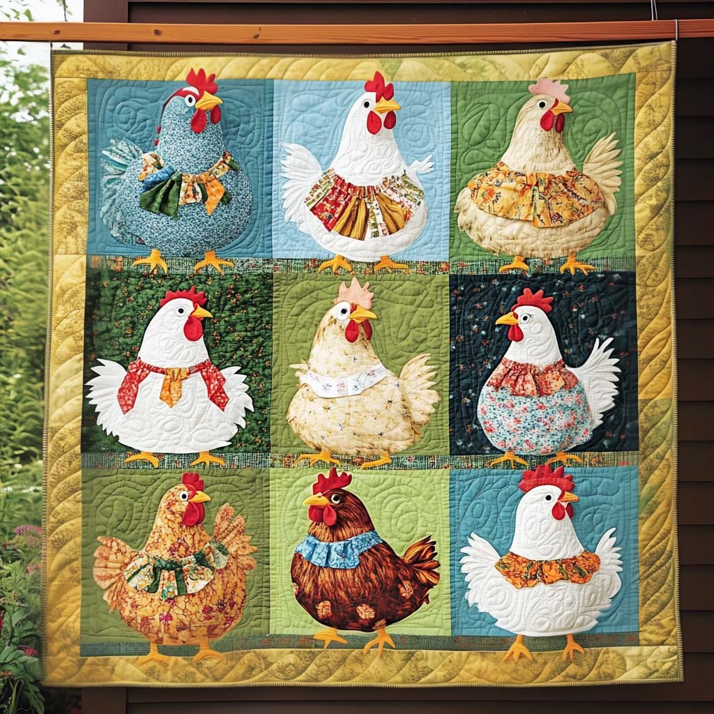 Colorful Chickens Quilted Blanket - Throw (55" x 60")