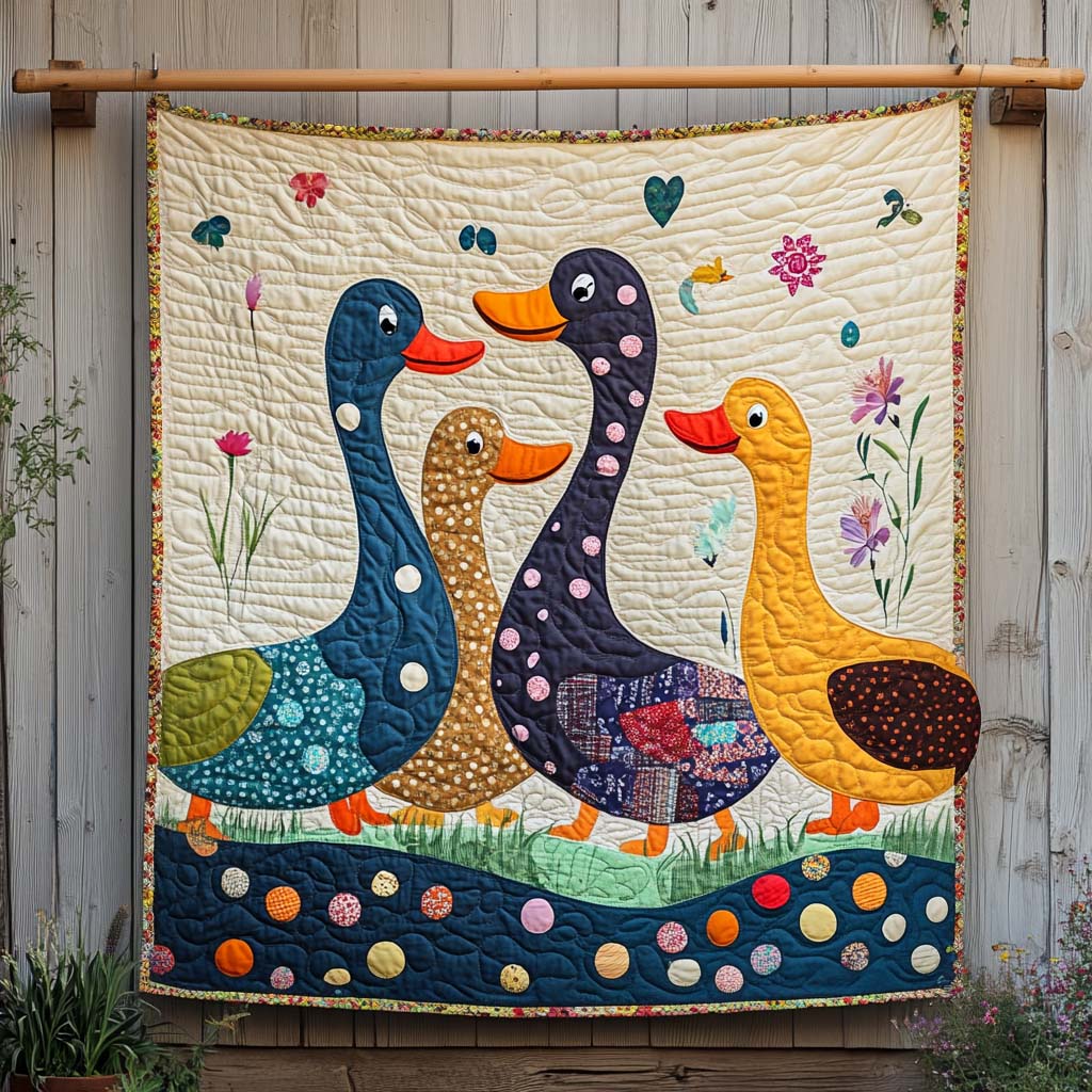 Colorful Ducks Quilted Blanket - Throw (55" x 60")