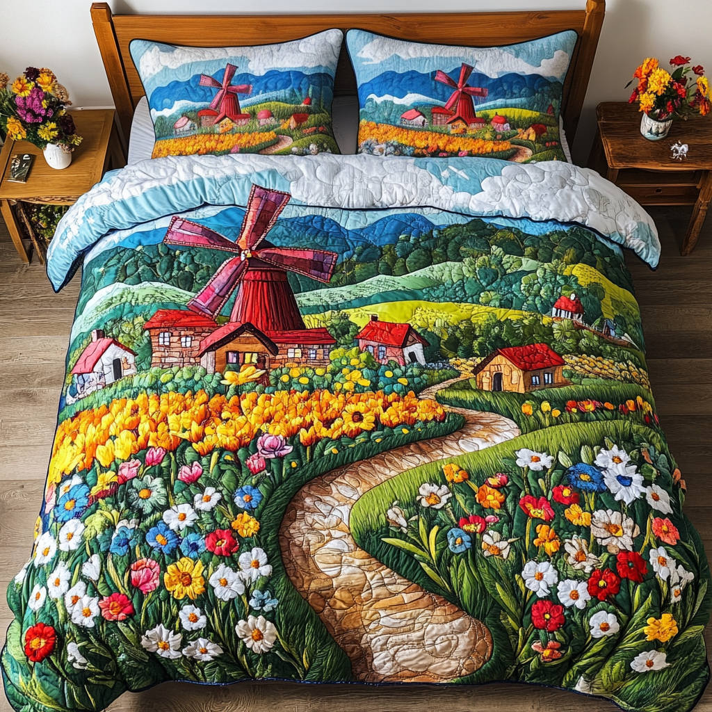 Colorful Fields 3-Piece Quilted Bedding Set - Single (59" x 70")