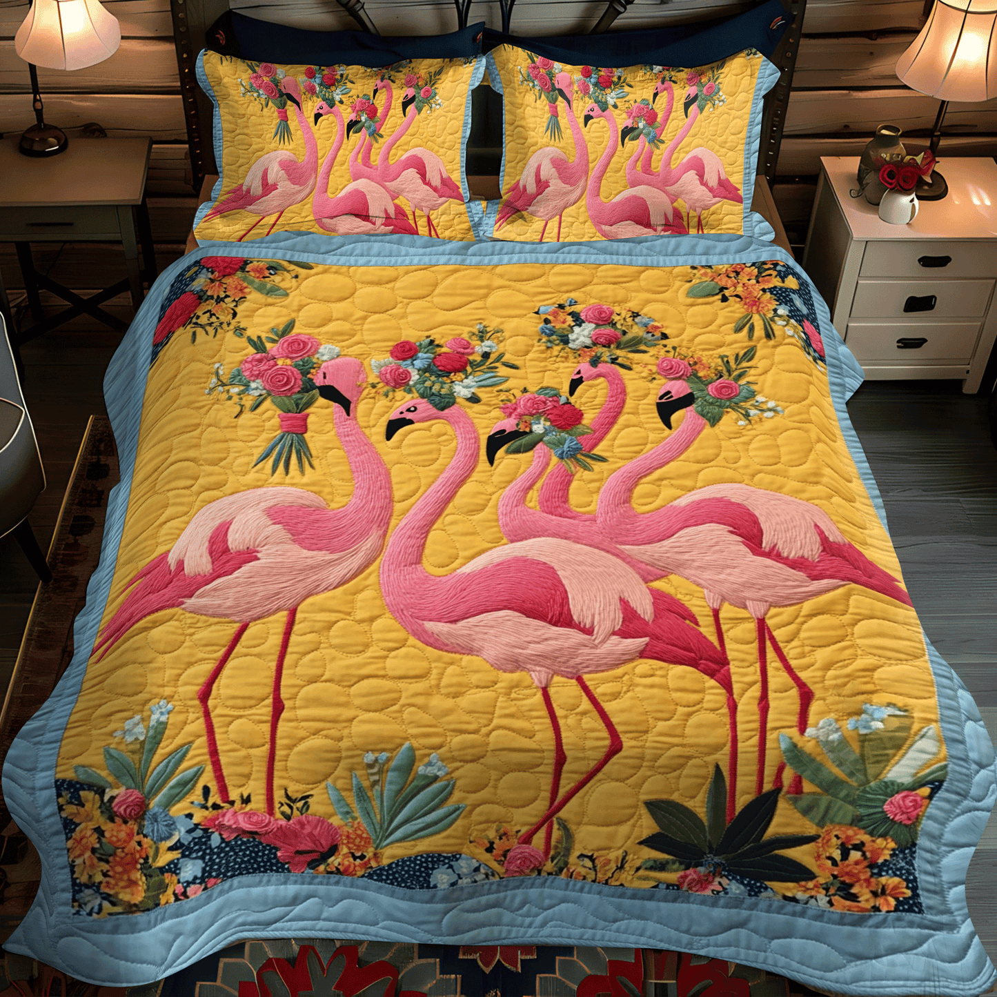 Colorful Flamingo 3-Piece Quilted Bedding Set - Single (59" x 70")