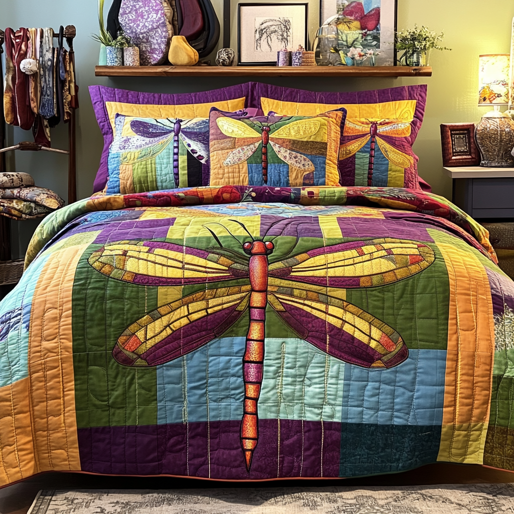 Colorful Flight 3-Piece Quilted Bedding Set - Single (59" x 70")