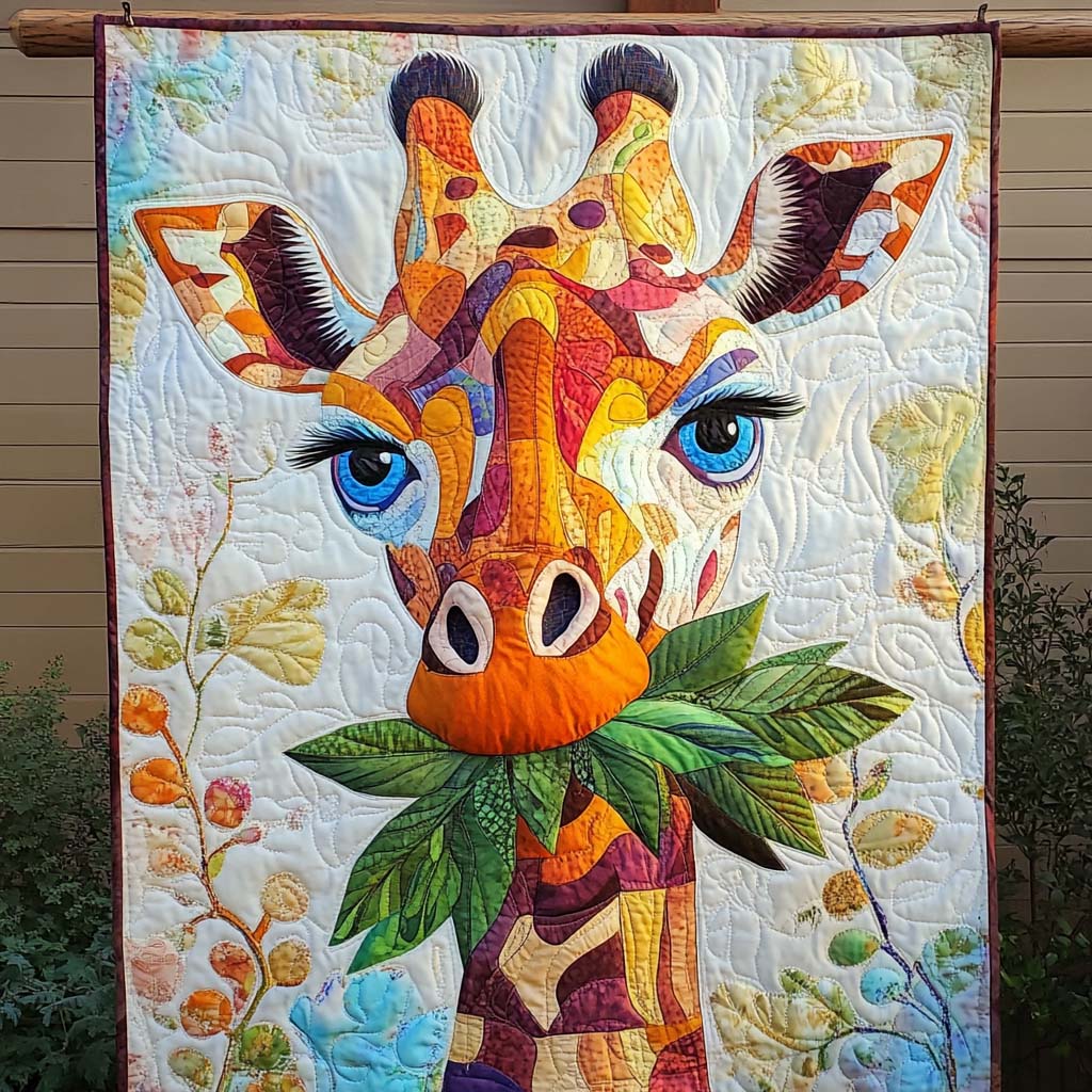 Colorful Giraffe Grazing Quilted Blanket - Throw (55" x 60")