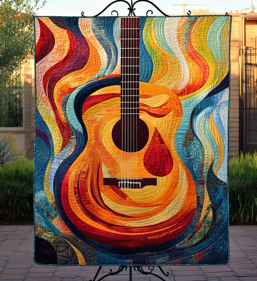 Colorful Guitar Rhythms Art Quilt Hanging - Baby (30" x 40")