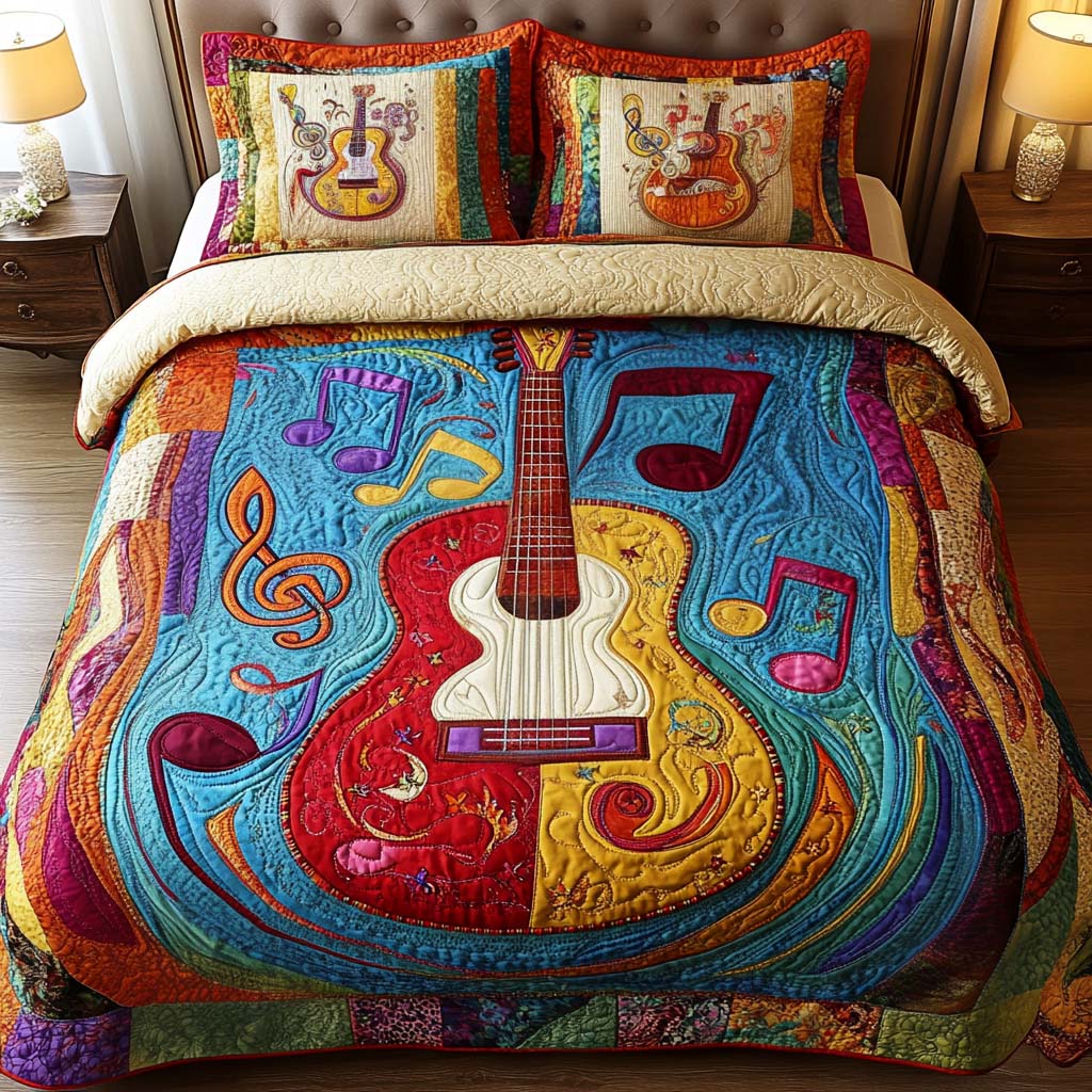 Colorful Notes 3-Piece Quilted Bedding Set - Single (59" x 70")