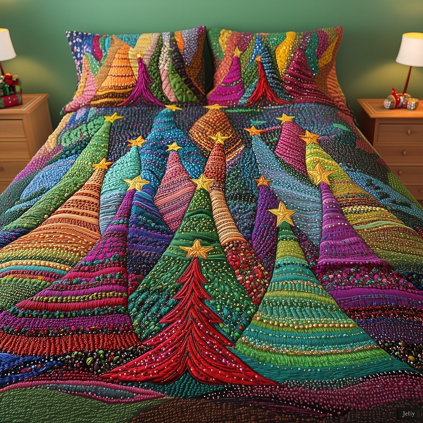 Colorful Pinescape 3-Piece Quilted Bedding Set - Single (59" x 70")