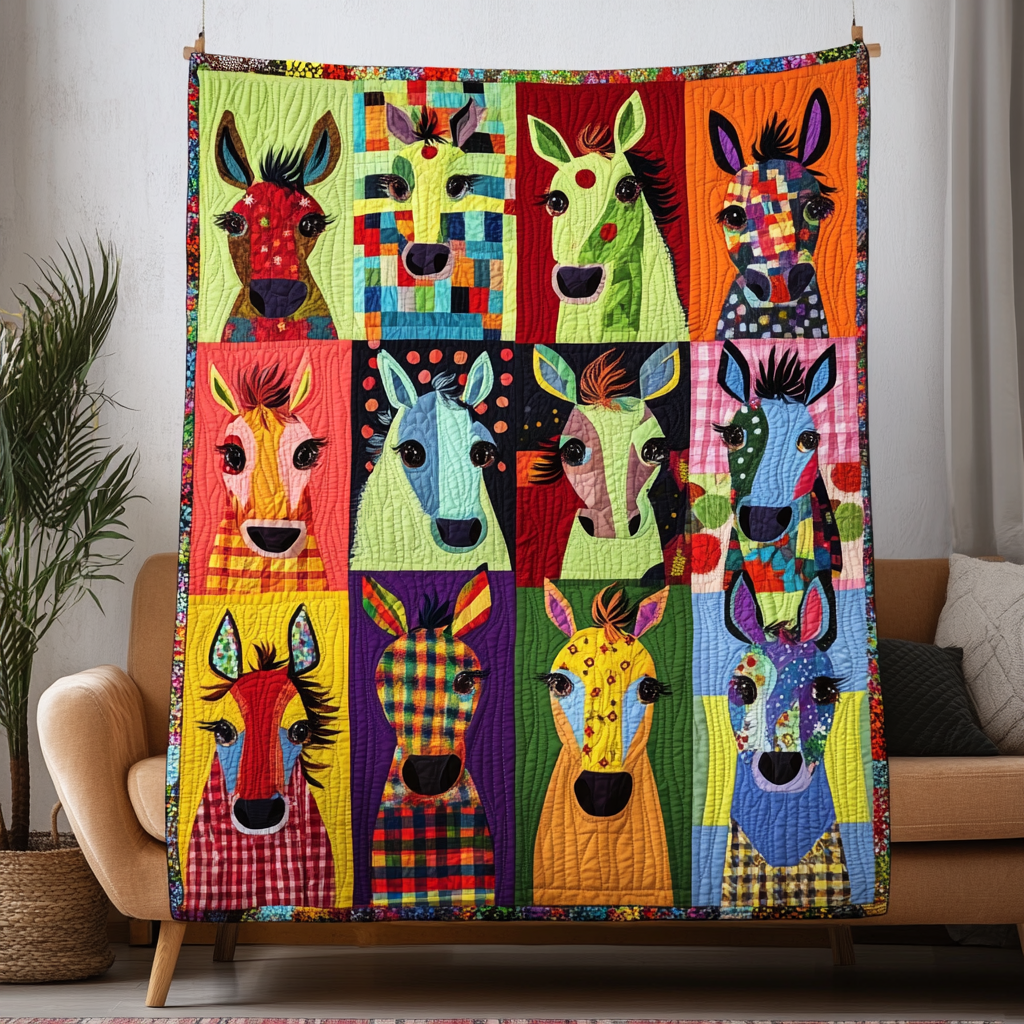 Colorful Rustic Donkey Quilted Blanket - Throw (55" x 60")