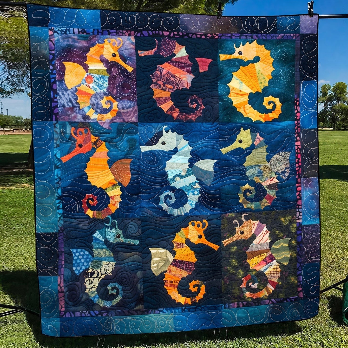 Colorful Seahorses Quilted Blanket - Throw (55" x 60")