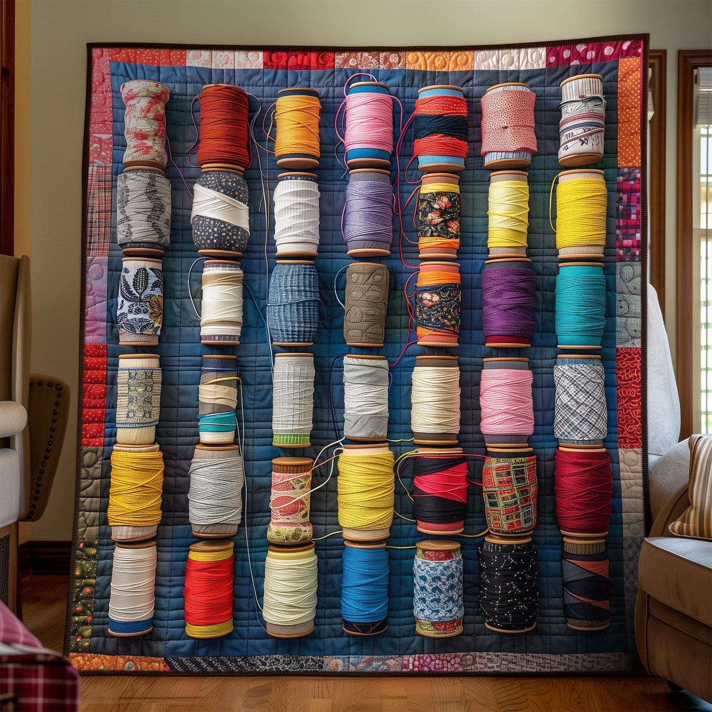 Colorful Spools Quilted Blanket - Throw (55" x 60")
