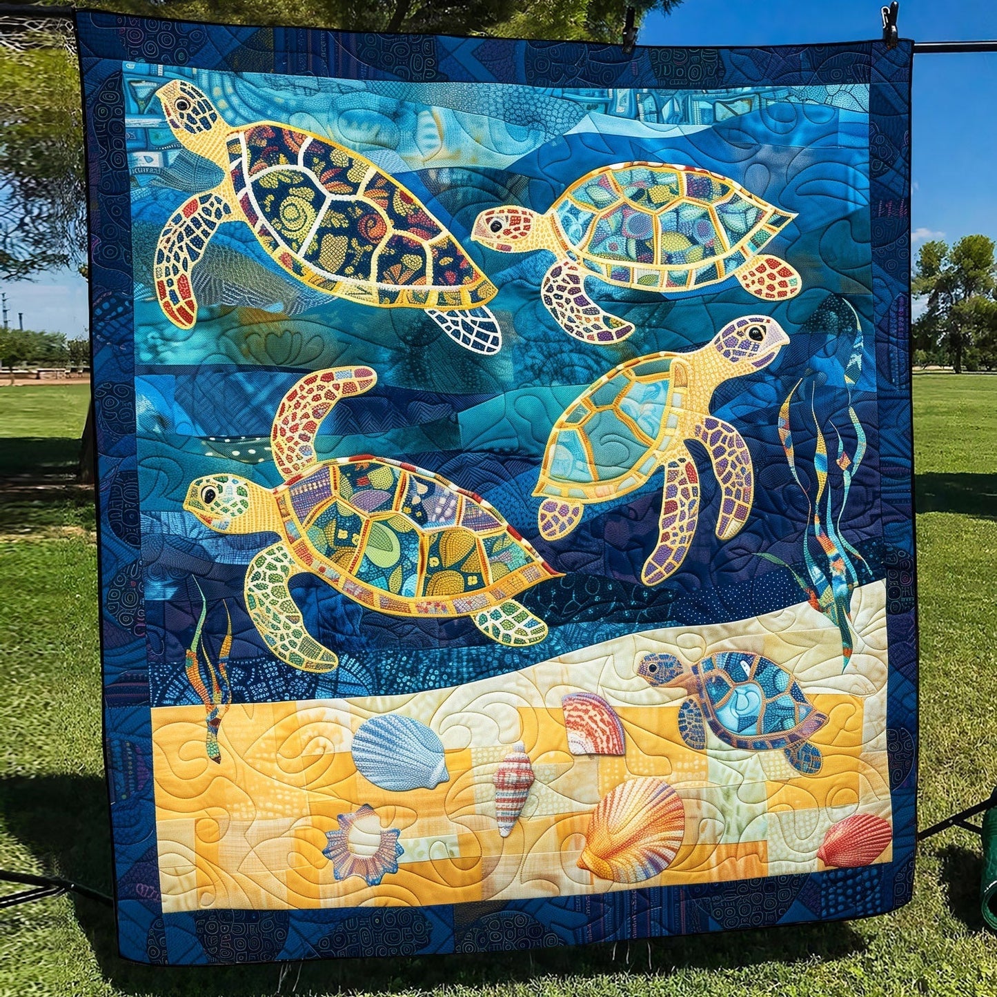 Colorful Turtle Expedition Quilted Blanket - Throw (55" x 60")