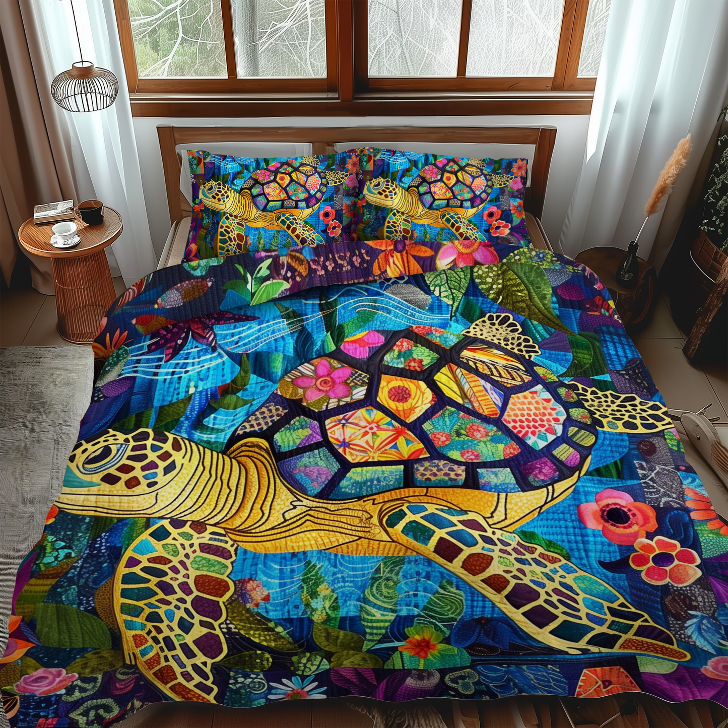 Colorful Turtles 3-Piece Quilted Bedding Set - Single (59" x 70")