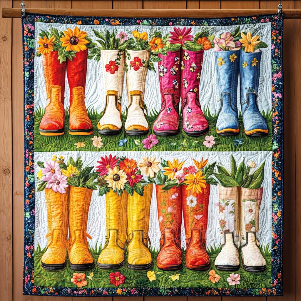 Colorful Wellies Quilted Blanket - Throw (55" x 60")