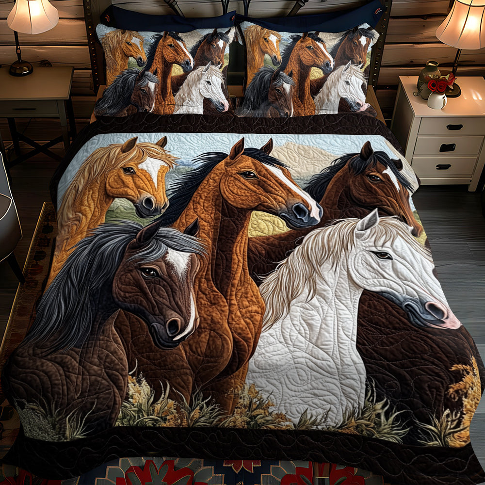 Colorful Wild Horse 3-Piece Quilted Bedding Set - Single (59" x 70")