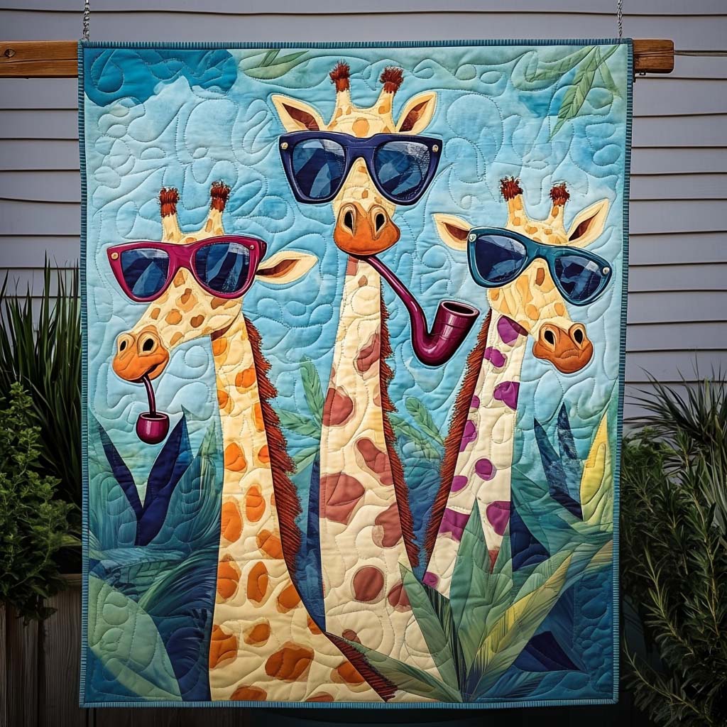 Cool Giraffe Trio Quilted Blanket - Throw (55" x 60")
